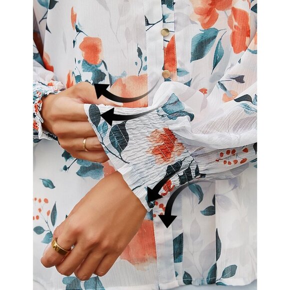 Women's Floral Print Blouse Polyester Long Sleeve Casual Fall Boho Oversized Top - Picture 5 of 6